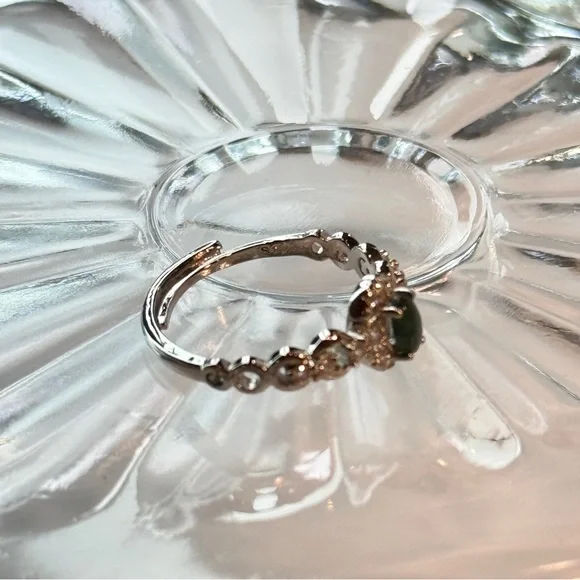 Elegant Sterling Silver Jade Ring – Dainty Halo Style, Size 5.45 Adjustable NWOT - Picture 8 of 11